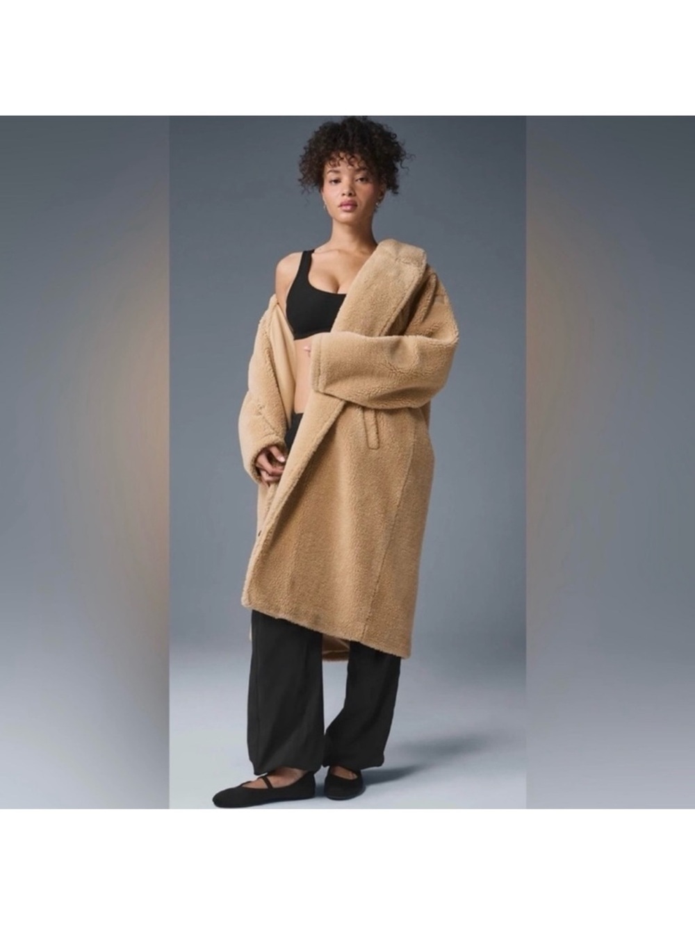 ALO Yoga Teddy Coat Camel Tan Oversized Sherpa Long Jacket - Picture 7 of 16